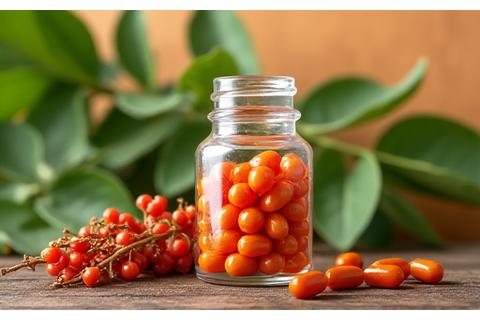 Lasipullo Ashwagandha-lisäravinnetta yrttien ympäröimänä.